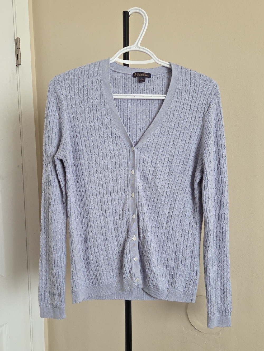 Brooks Brothers Light Lavender Cable Knit V-Neck Cardigan